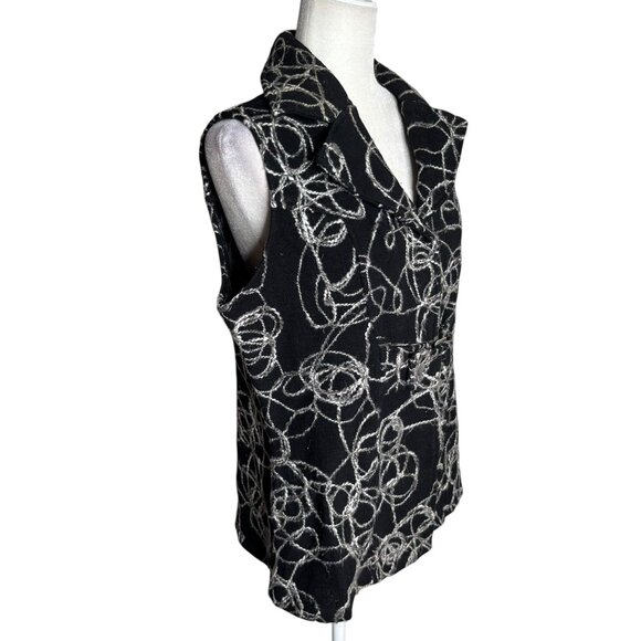 Tumbleweed Sleeveless Vest Jacket XL Black Wool Abstract White Swirl Snaps - Picture 5 of 8